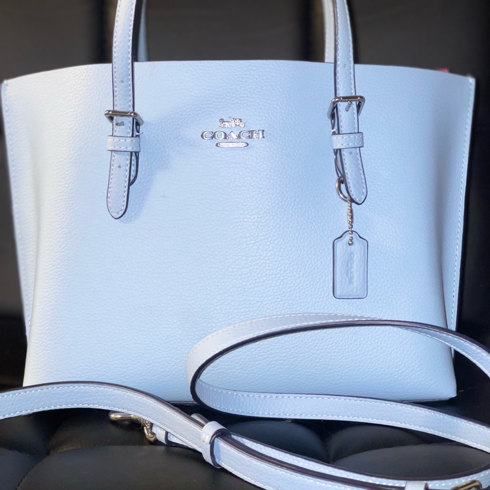 Coach Blue Mollie 25 Leather Tote with Silver Hardware
